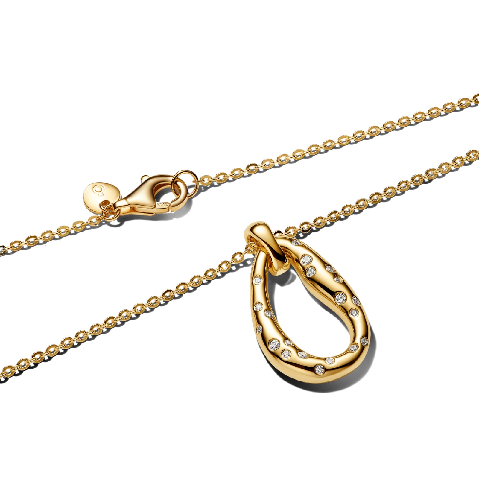 Collana ovale Pandora in argento dorato con zirconi MISURA UNICA