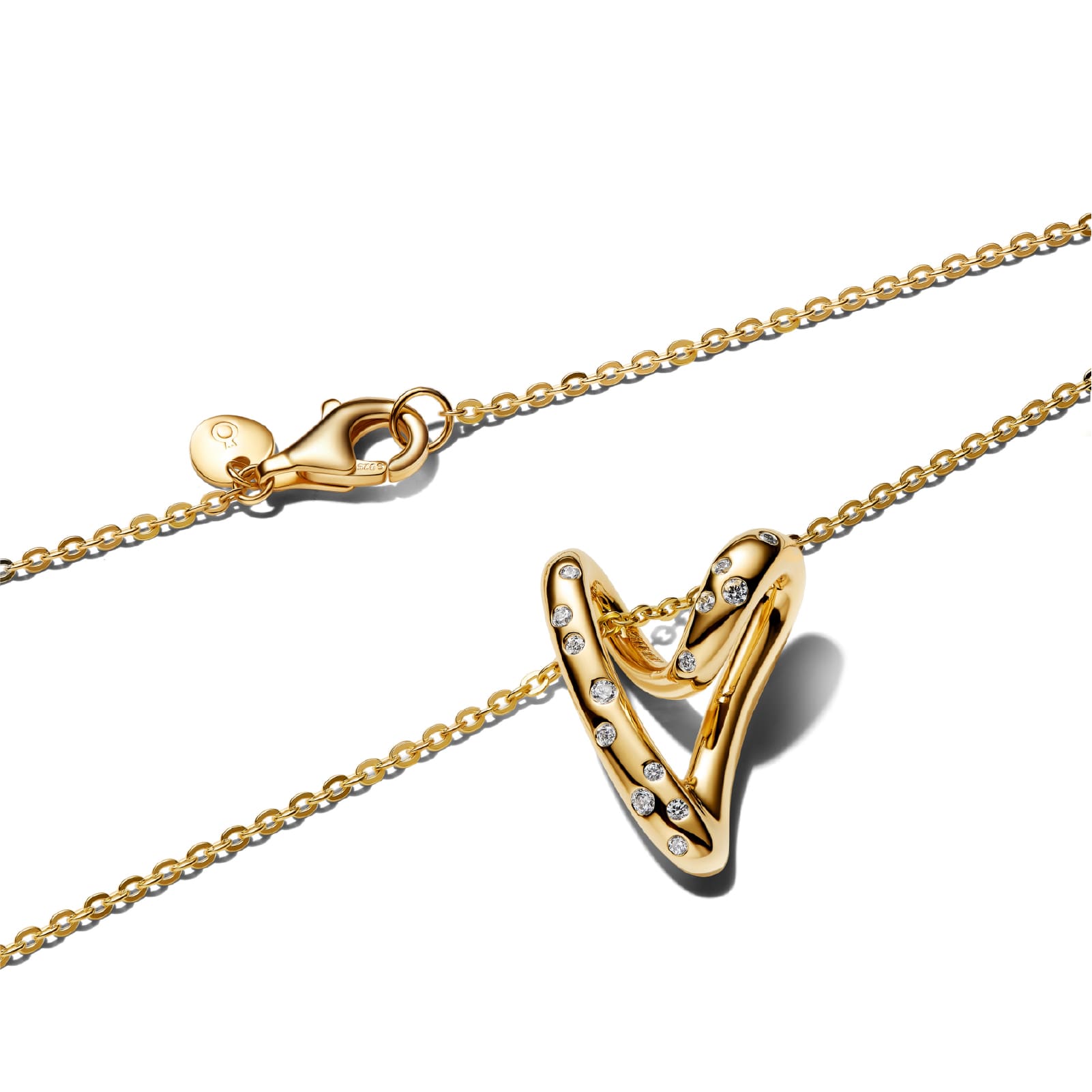 Collana Pandora in argento dorato con pendente cuore e zirconi MISURA UNICA