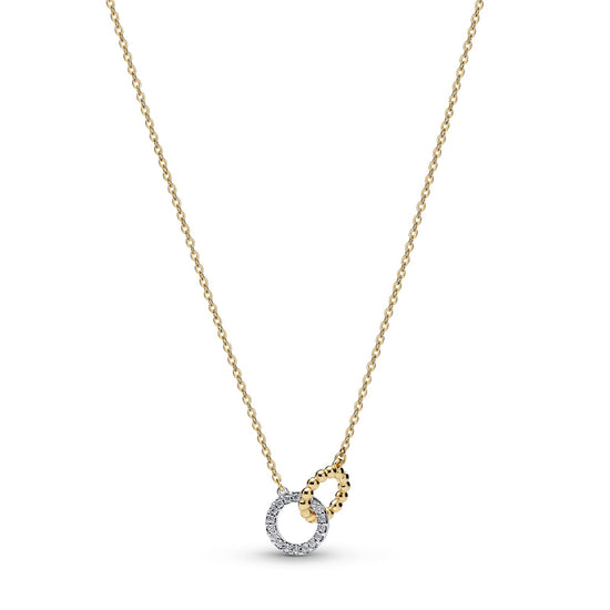 Collana Pandora cerchi intrecciati in argento dorato e zirconi MISURA UNICA