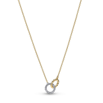 Collana Pandora cerchi intrecciati in argento dorato e zirconi MISURA UNICA
