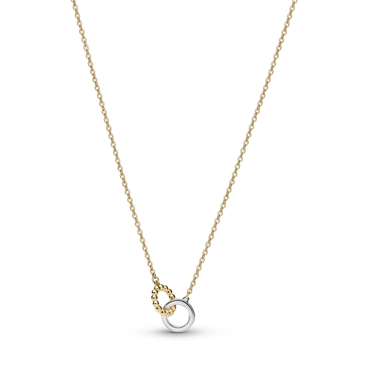 Collana Pandora cerchi intrecciati in argento dorato e zirconi MISURA UNICA