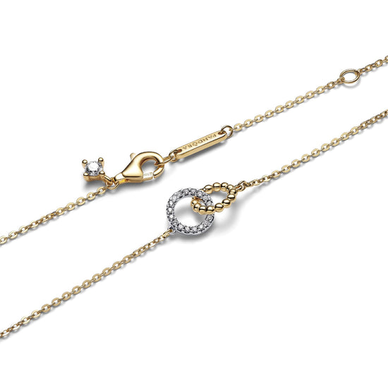 Collana Pandora cerchi intrecciati in argento dorato e zirconi MISURA UNICA