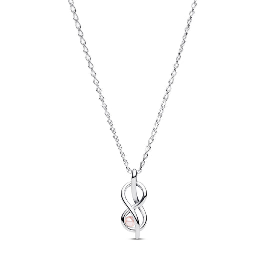 Collana donna Pandora in argento a infinito con perla rosa MISURA UNICA