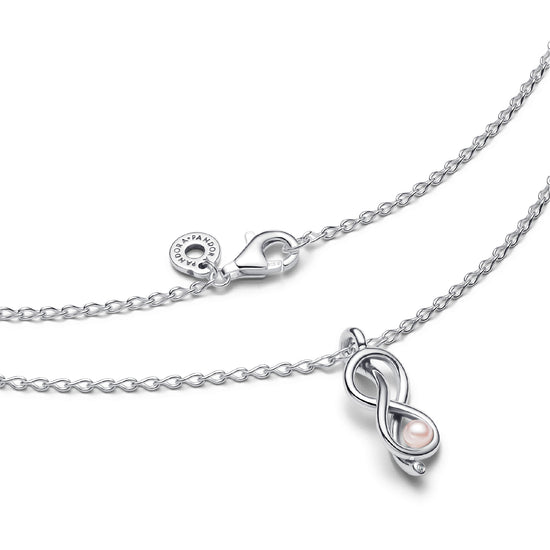 Collana donna Pandora in argento a infinito con perla rosa MISURA UNICA