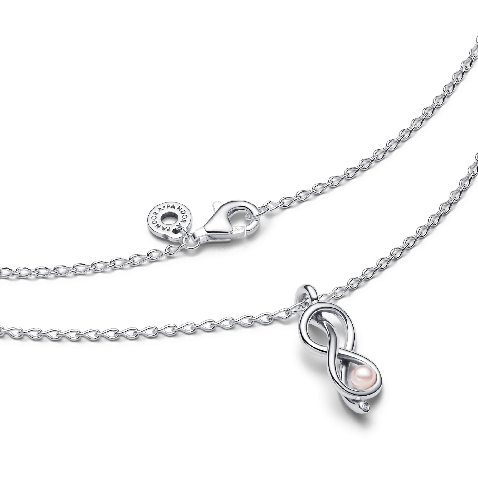 Collana donna Pandora in argento a infinito con perla rosa MISURA UNICA