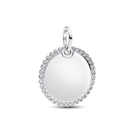 Charm pendente Pandora in argento medaglietta con zirconi MISURA UNICA