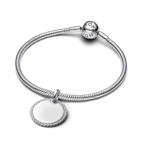 Charm pendente Pandora in argento medaglietta con zirconi MISURA UNICA