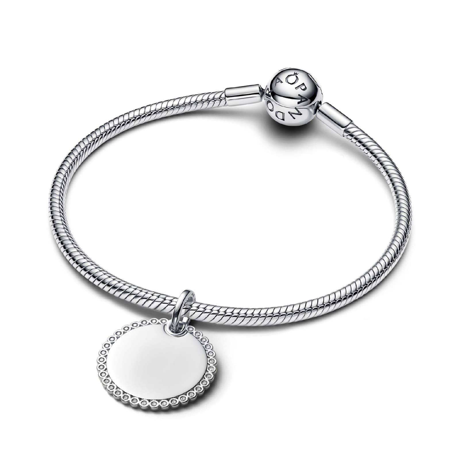 Charm pendente Pandora in argento medaglietta con zirconi MISURA UNICA