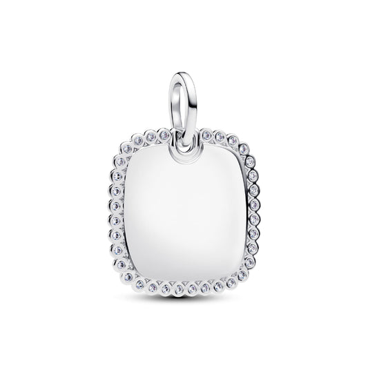 Charm pendente Pandora in argento medaglia quadrata zirconi MISURA UNICA