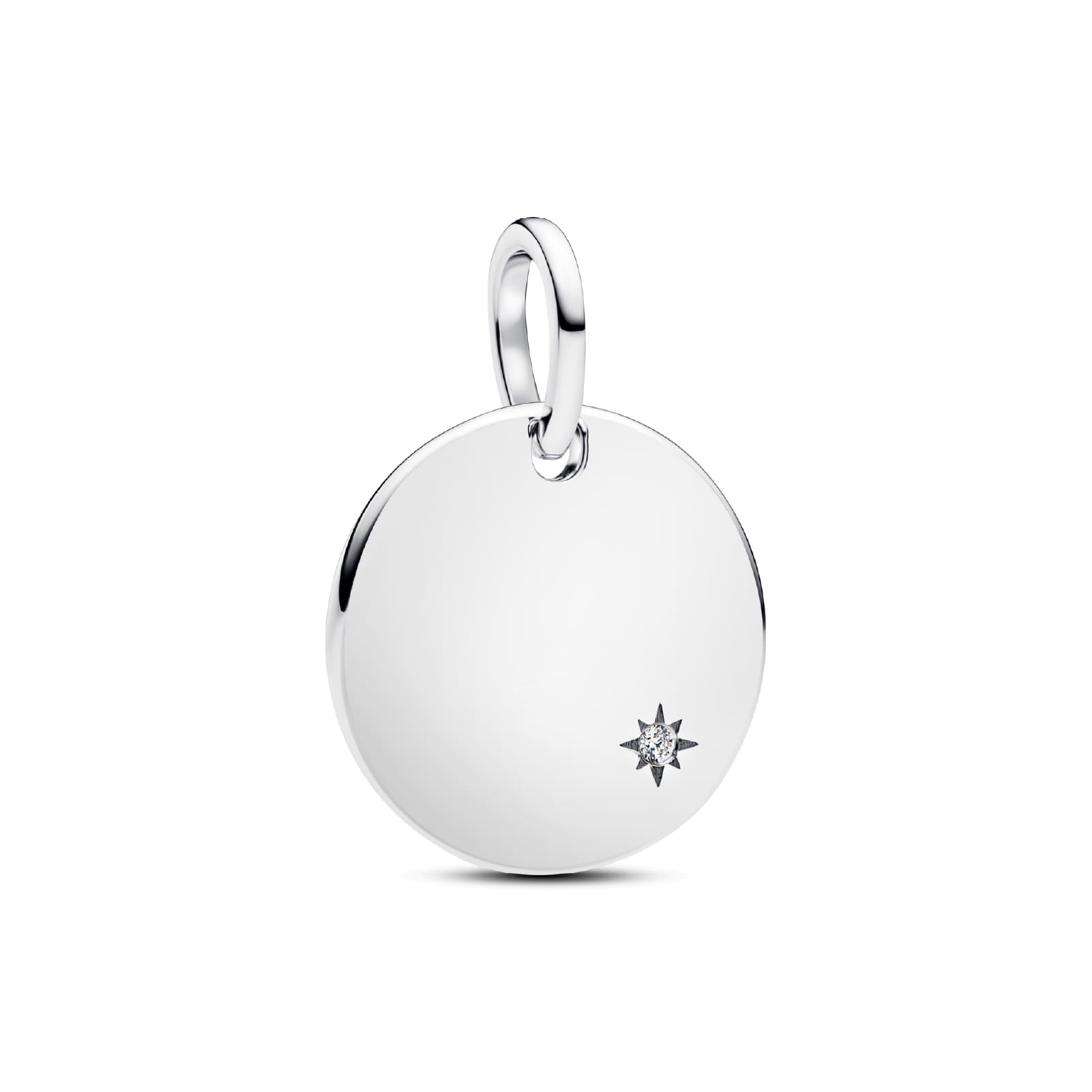 Charm pendente Pandora in argento medaglia lucida e diamante MISURA UNICA