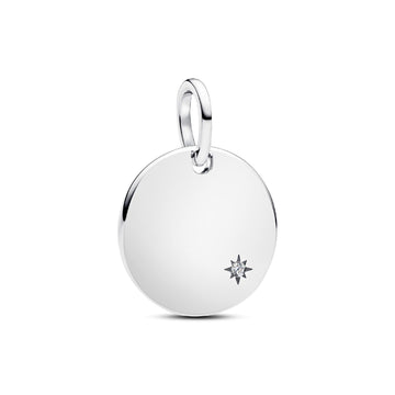 Charm pendente Pandora in argento medaglia lucida e diamante MISURA UNICA