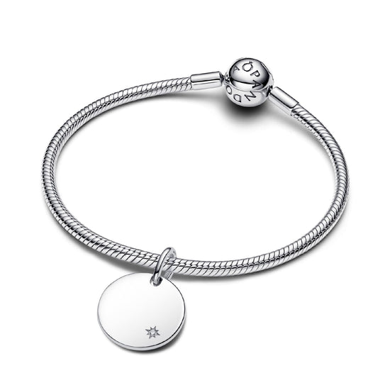 Charm pendente Pandora in argento medaglia lucida e diamante MISURA UNICA