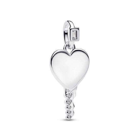 Charm pendente Pandora argento con chiave a cuore da incidere MISURA UNICA