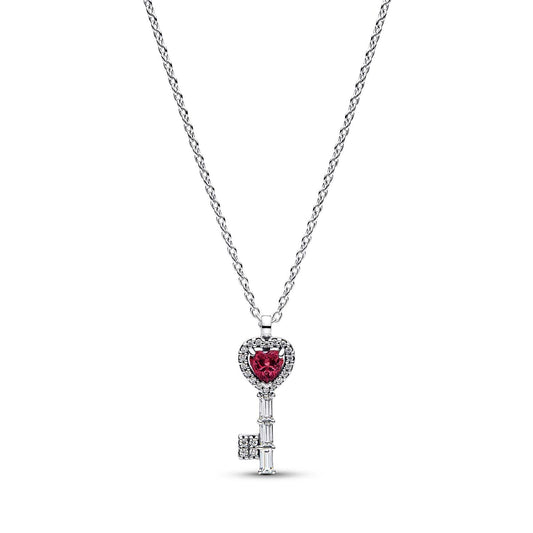 Collana catena Pandora in argento con chiave e cuore rosso MISURA UNICA