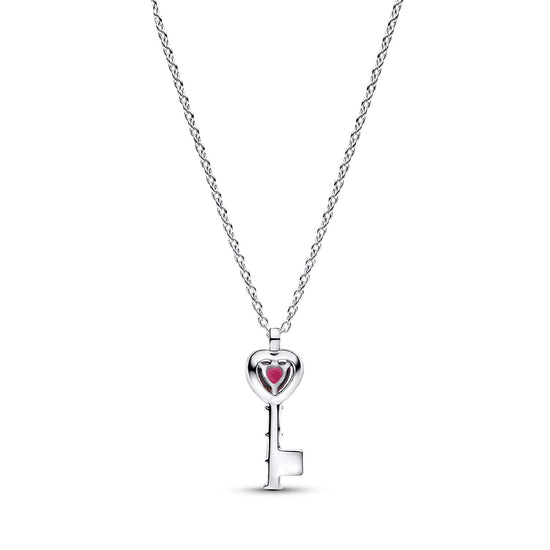Collana catena Pandora in argento con chiave e cuore rosso MISURA UNICA