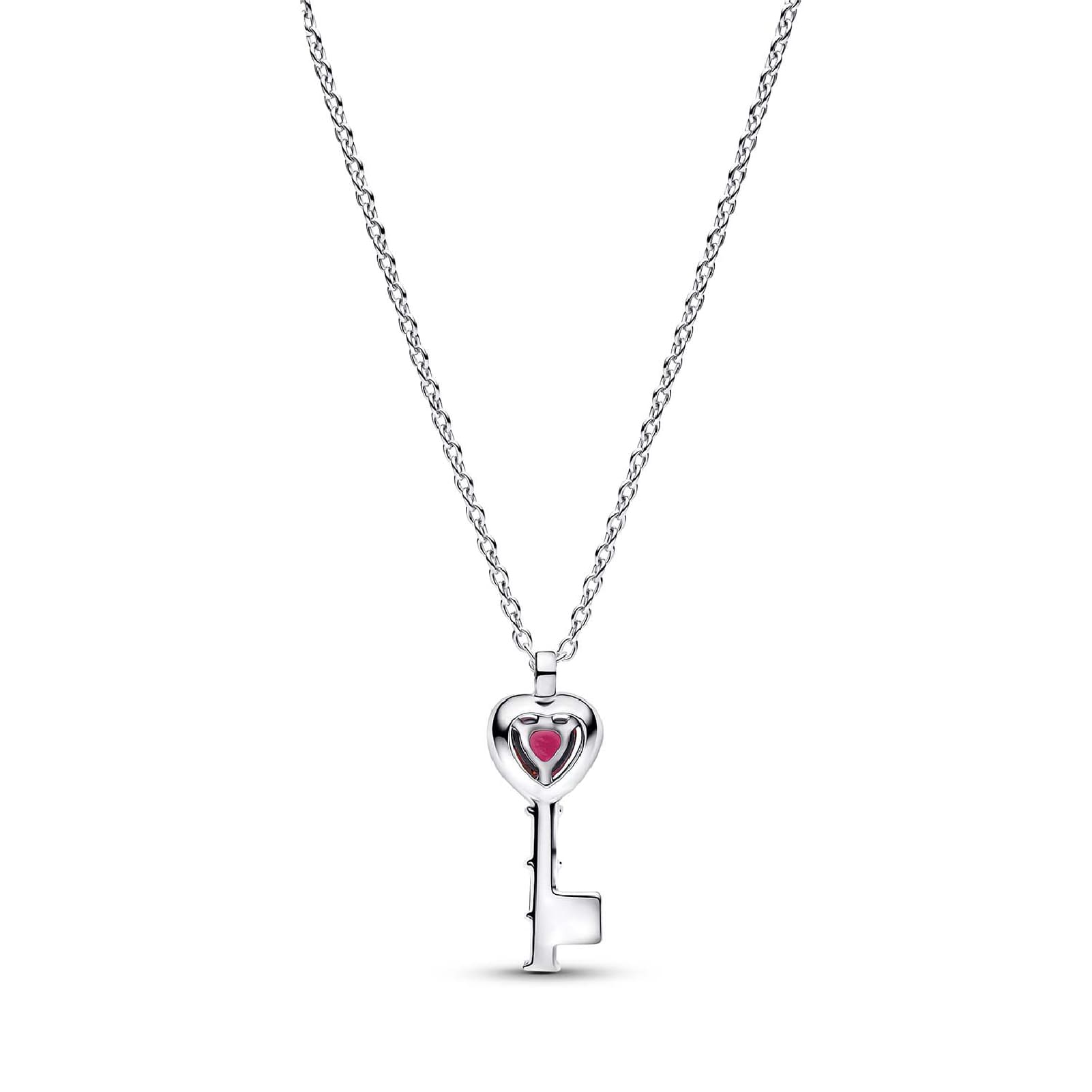 Collana catena Pandora in argento con chiave e cuore rosso MISURA UNICA