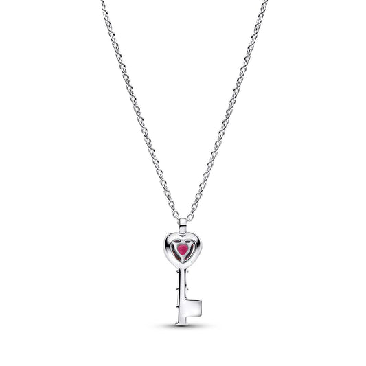 Collana catena Pandora in argento con chiave e cuore rosso MISURA UNICA