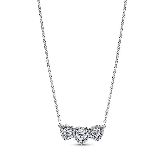 Collana catena Pandora in argento con tre cuori e zirconi MISURA UNICA