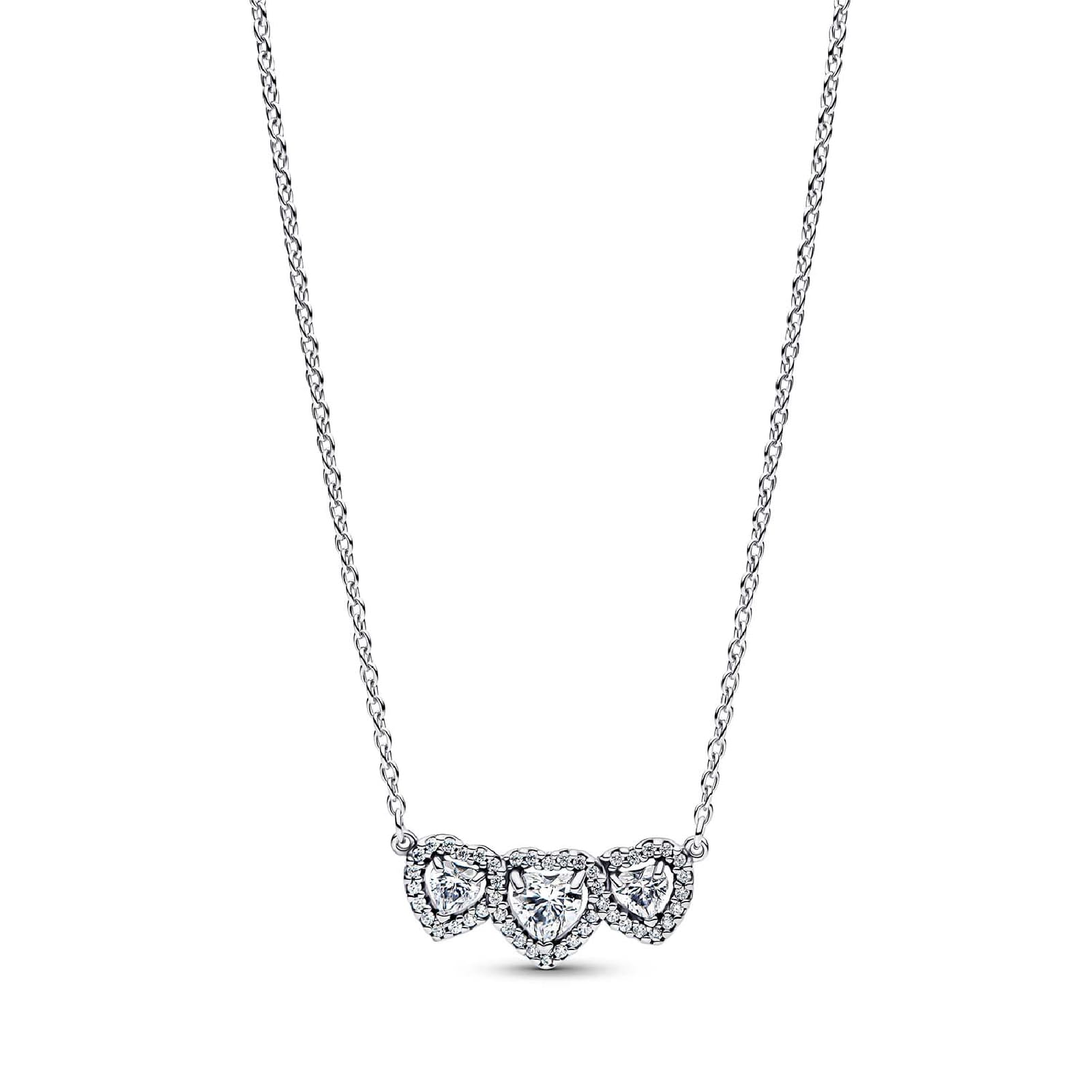 Collana catena Pandora in argento con tre cuori e zirconi MISURA UNICA
