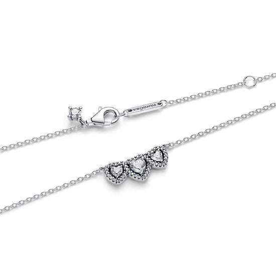 Collana catena Pandora in argento con tre cuori e zirconi MISURA UNICA