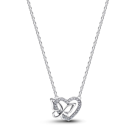 Collana Pandora in argento con cuore e farfalla intrecciati MISURA UNICA