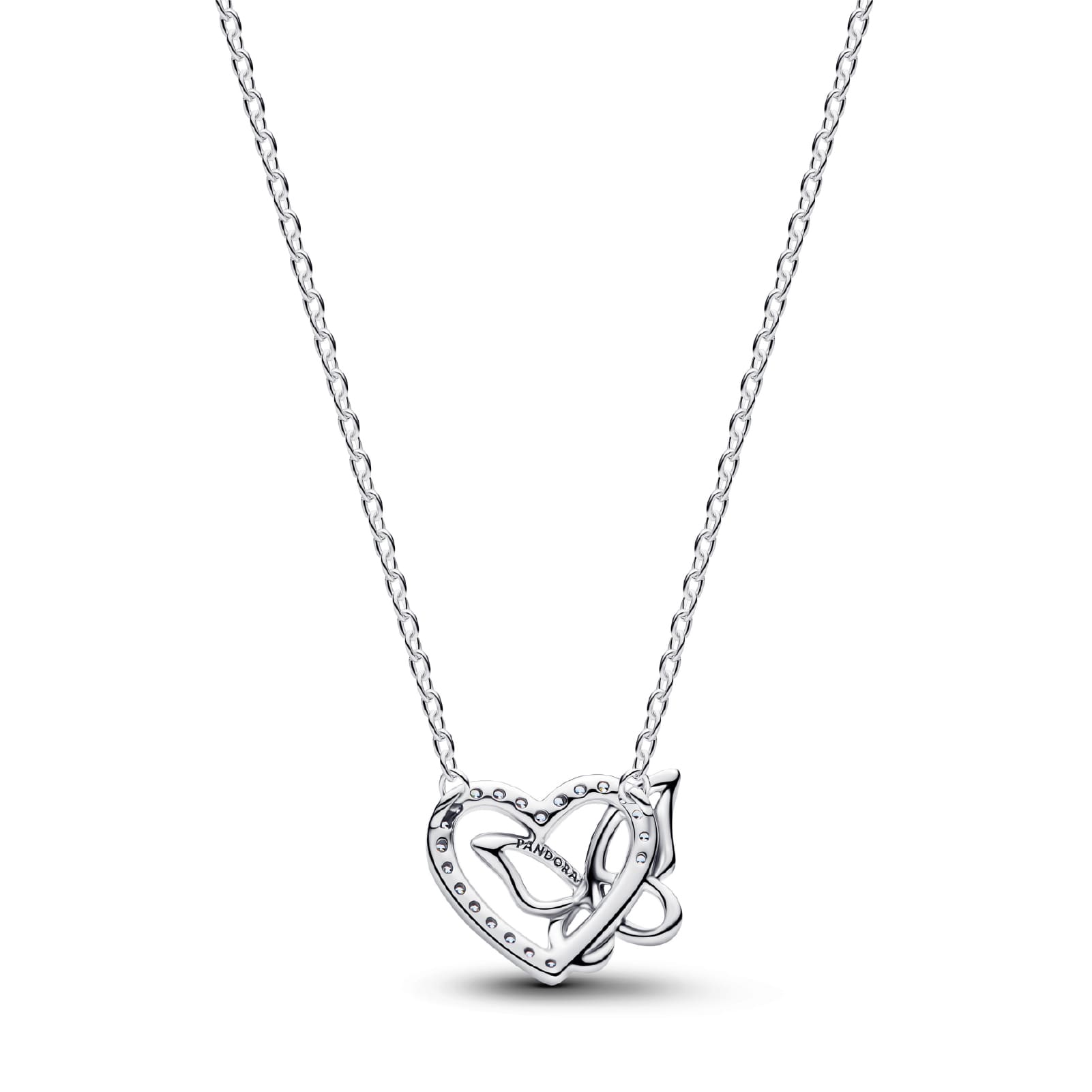 Collana Pandora in argento con cuore e farfalla intrecciati MISURA UNICA
