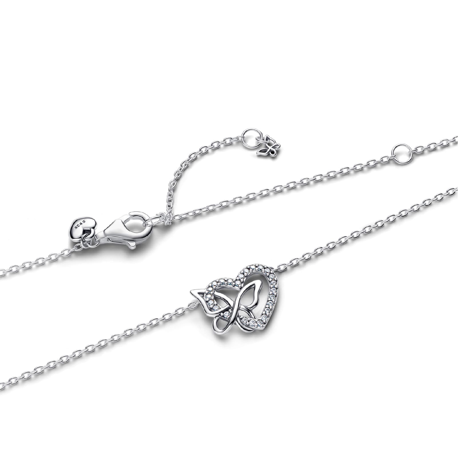 Collana Pandora in argento con cuore e farfalla intrecciati MISURA UNICA