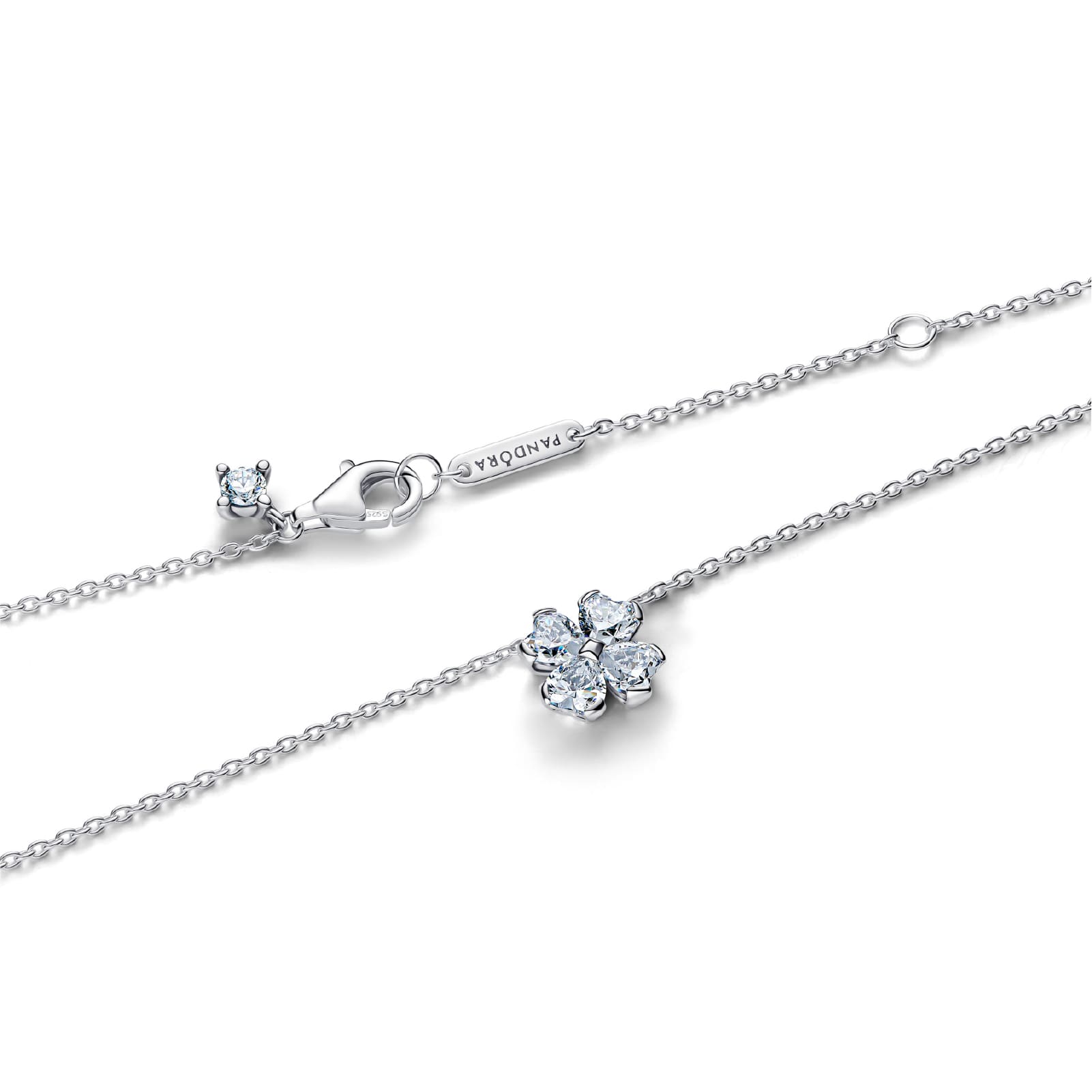 Collana catena Pandora in argento con quadrifoglio zirconi MISURA UNICA