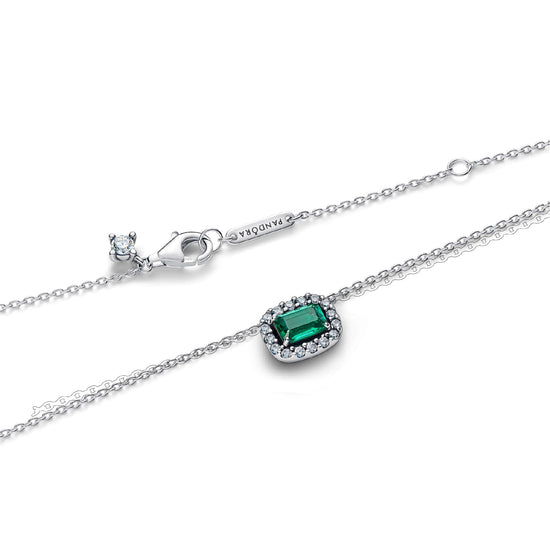 Collana Pandora in argento con zircone rettangolare verde MISURA UNICA