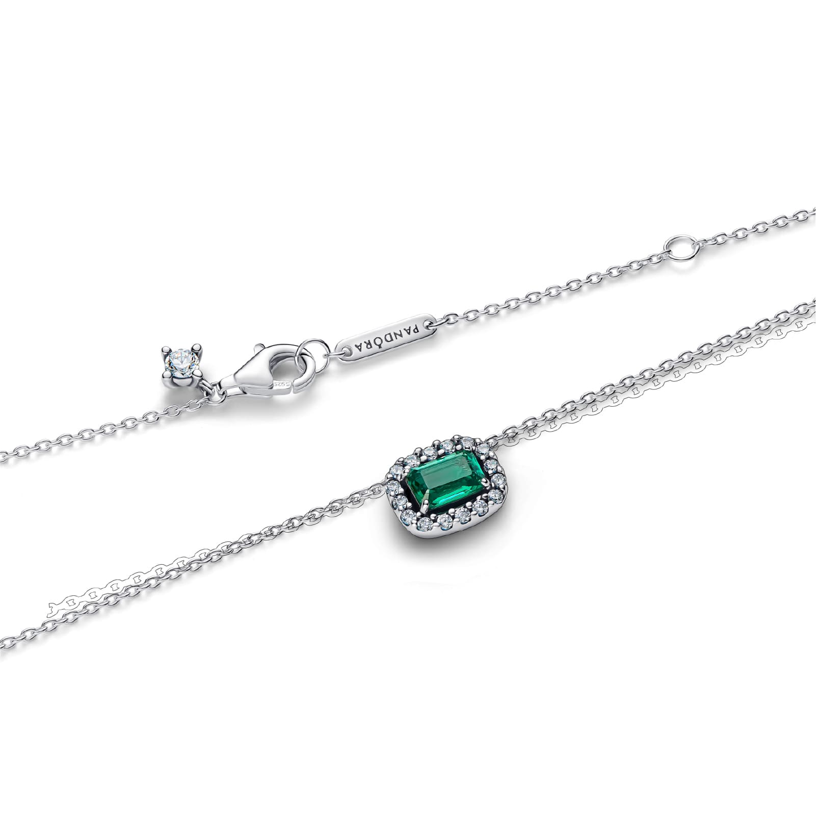 Collana Pandora in argento con zircone rettangolare verde MISURA UNICA