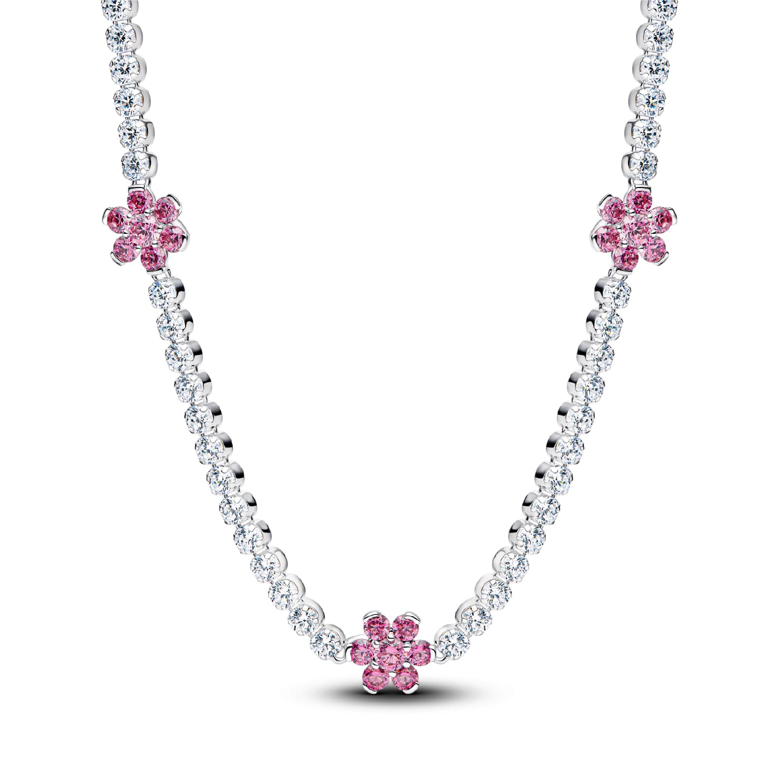 Collana girocollo Pandora in argento con fiori zirconi rosa MISURA UNICA