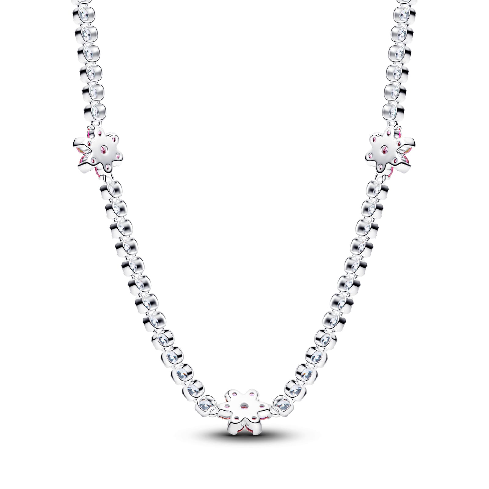 Collana girocollo Pandora in argento con fiori zirconi rosa MISURA UNICA
