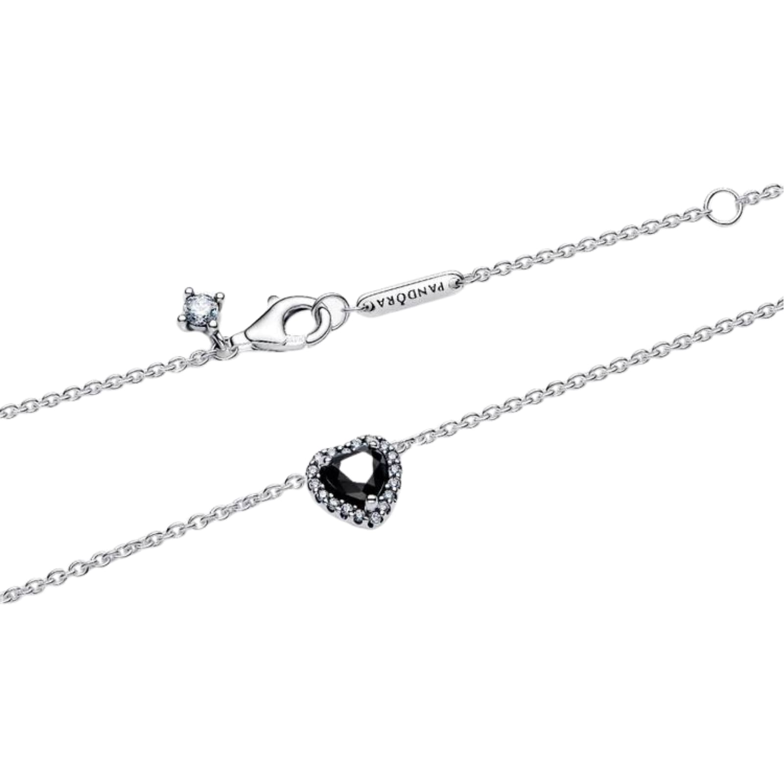 Collana Pandora in argento con pendente cuore nero in rilievo MISURA UNICA