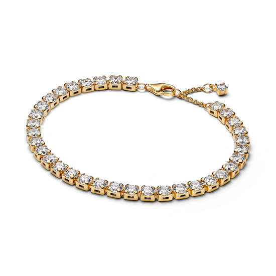 Bracciale tennis Pandora in argento dorato con pietre grandi 16 cm