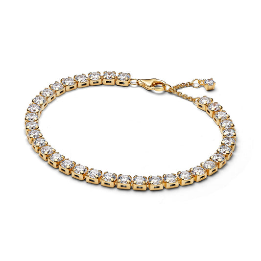 Bracciale tennis Pandora in argento dorato con pietre grandi 16 cm