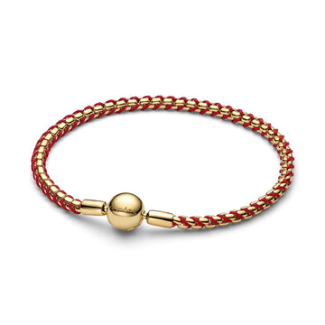 Bracciale Pandora intreccio in argento dorato con tessuto rosso 19 cm