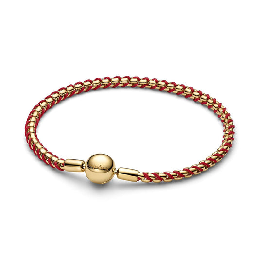 Bracciale Pandora intreccio in argento dorato con tessuto rosso 19 cm