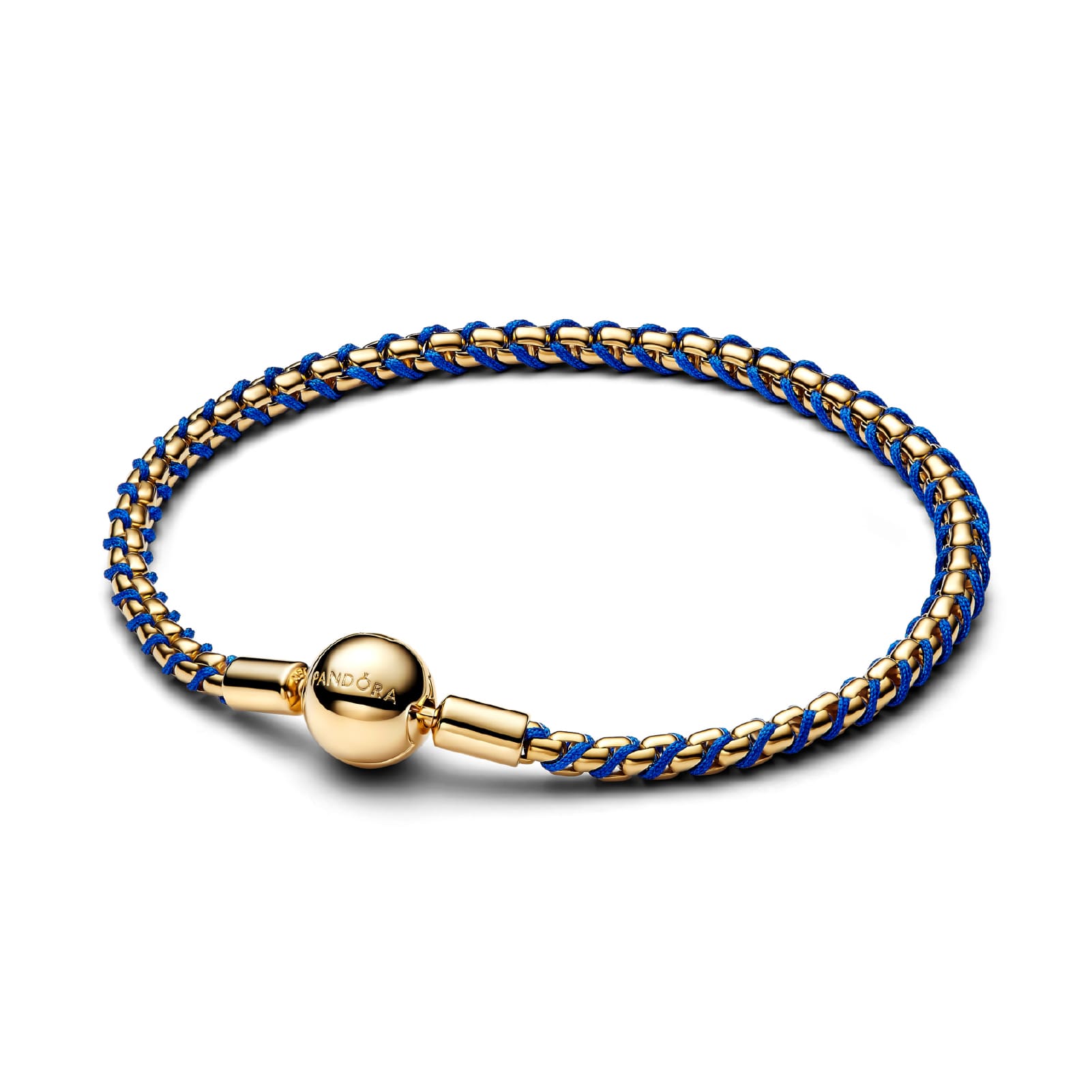 Bracciale Pandora in argento e tessuto intrecciato azzurro 17 cm