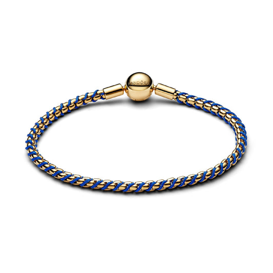 Bracciale Pandora in argento e tessuto intrecciato azzurro 17 cm