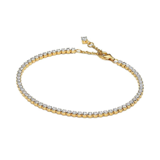 Bracciale tennis Pandora in argento placcato oro 14kt e zirconi 18 cm