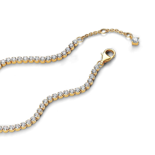Bracciale tennis Pandora in argento placcato oro 14kt e zirconi 18 cm