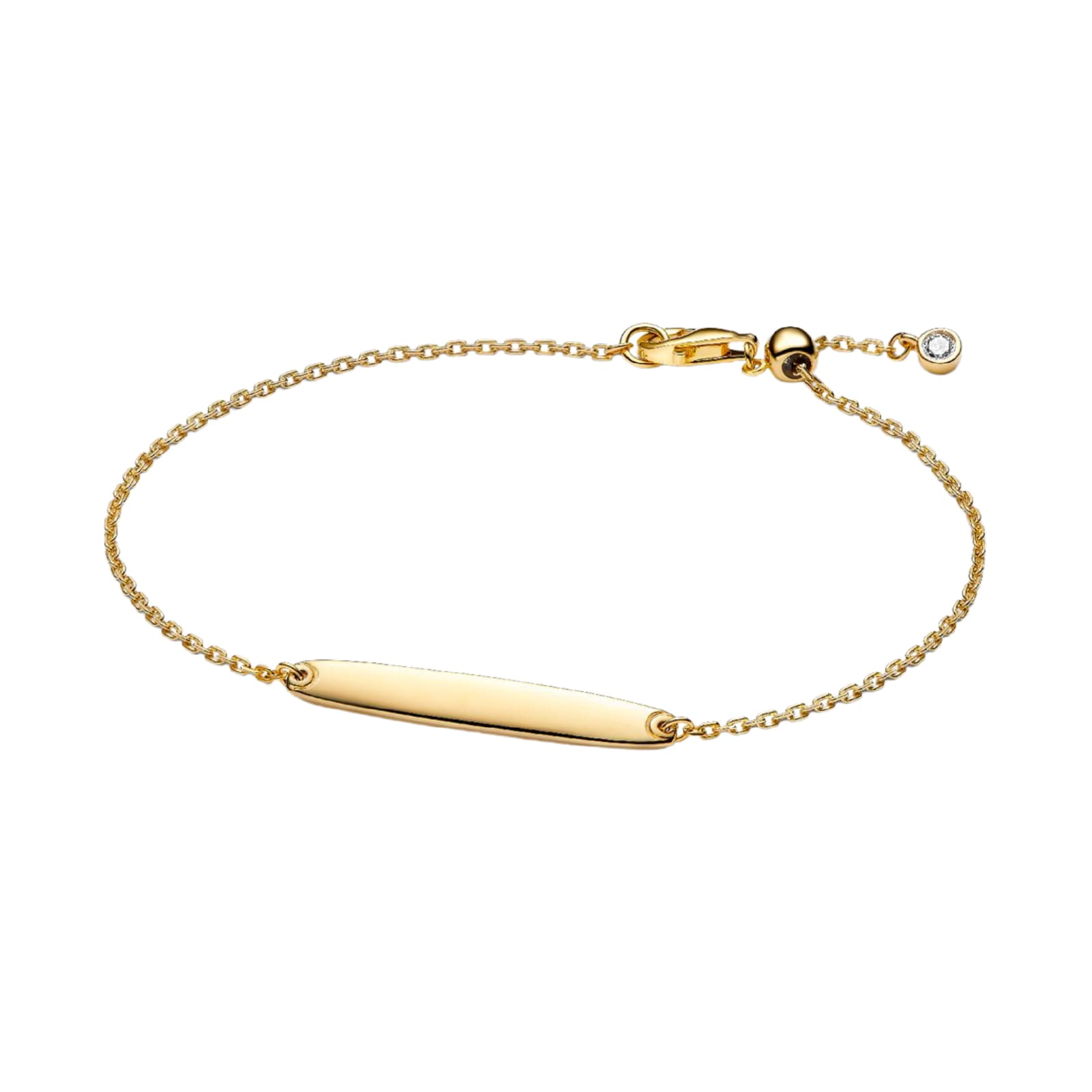 Bracciale catena Pandora argento dorato targhetta da incidere 18 cm