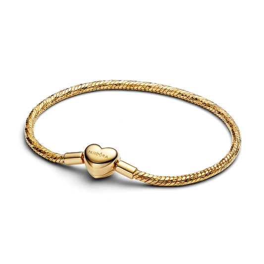 Bracciale Pandora in argento dorato con cuore da incidere 16 cm