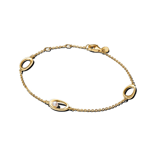 Bracciale Pandora in argento dorato con elementi ovali e perla 18 cm
