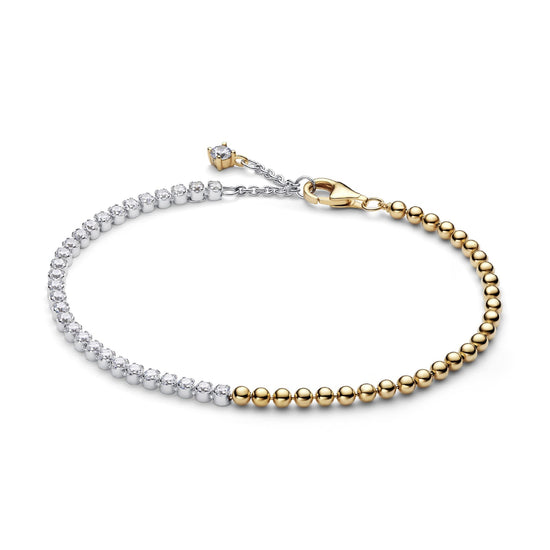 Bracciale tennis Pandora argento bicolore con sfere e zirconi 18 cm