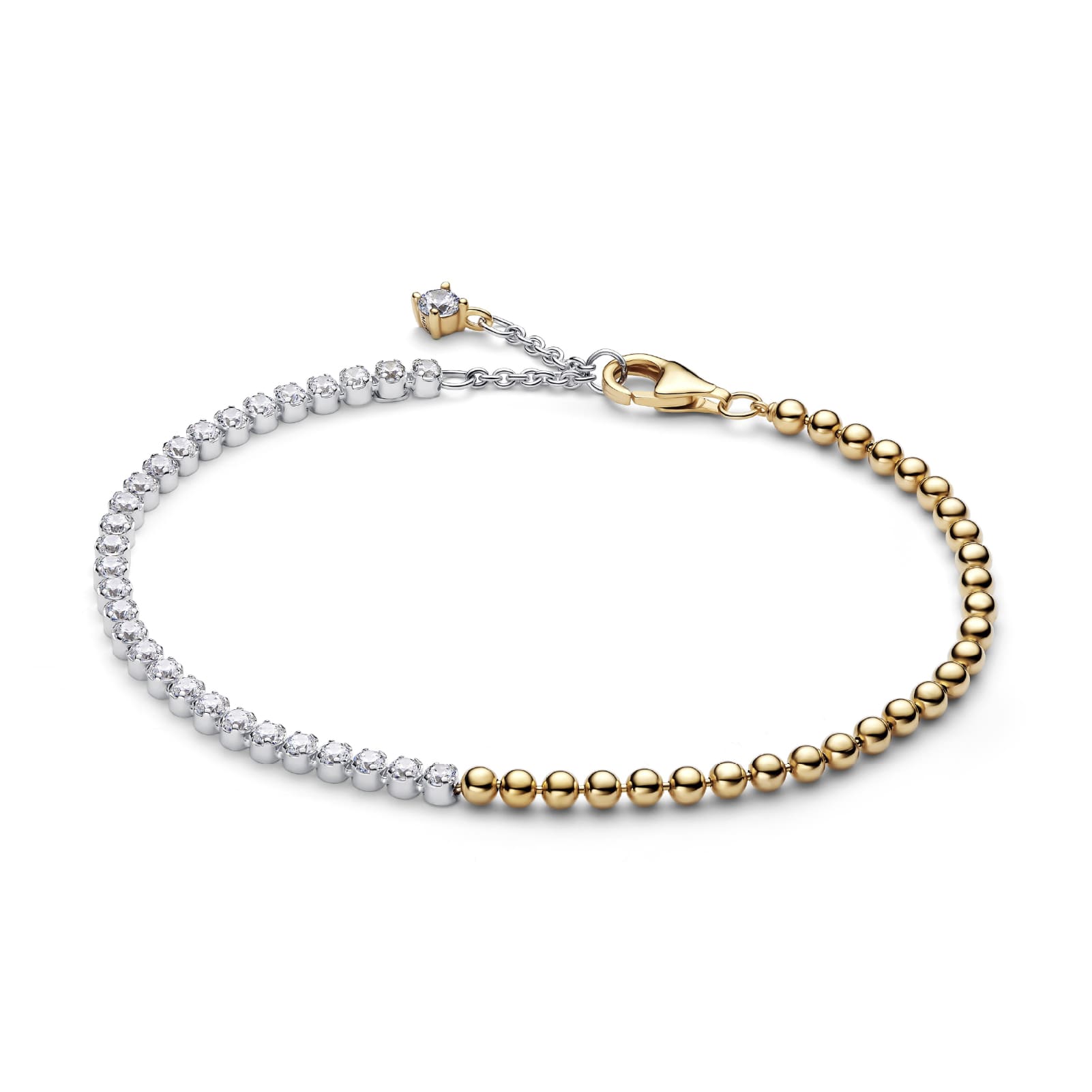 Bracciale tennis Pandora argento bicolore con sfere e zirconi 18 cm