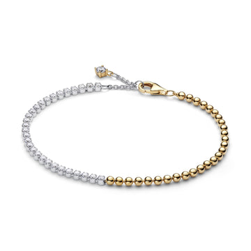 Bracciale tennis Pandora argento bicolore con sfere e zirconi 18 cm