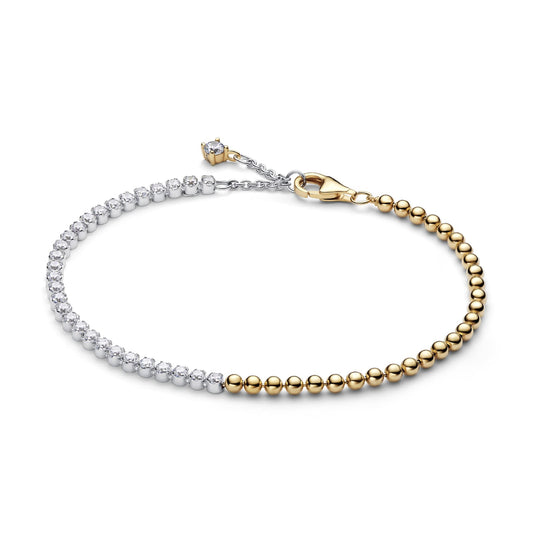 Bracciale tennis Pandora argento bicolore con sfere e zirconi 18 cm
