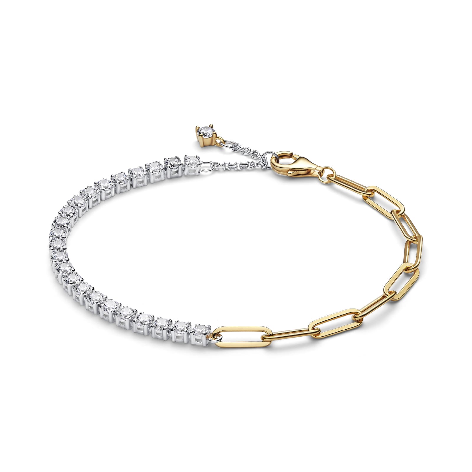 Bracciale Pandora in argento bicolore con maglia link e zirconi 18 cm