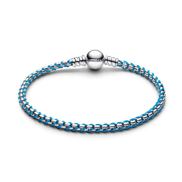 Bracciale Pandora argento con cordino turchese intrecciato 16 cm